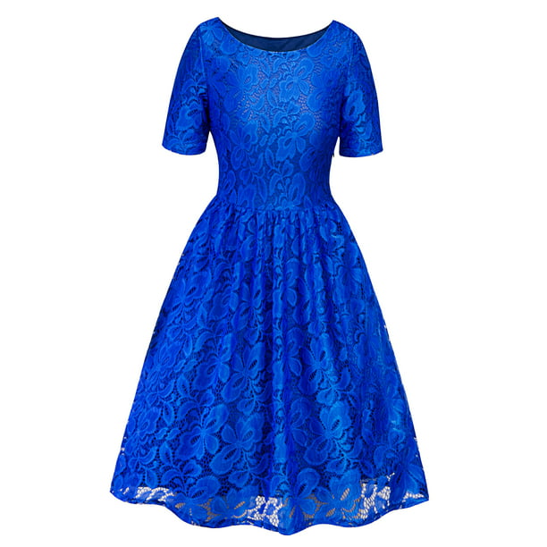 Womens 50s Vintage Lace Retro Rockabilly Party Beach Evening Swing Skater Dress 